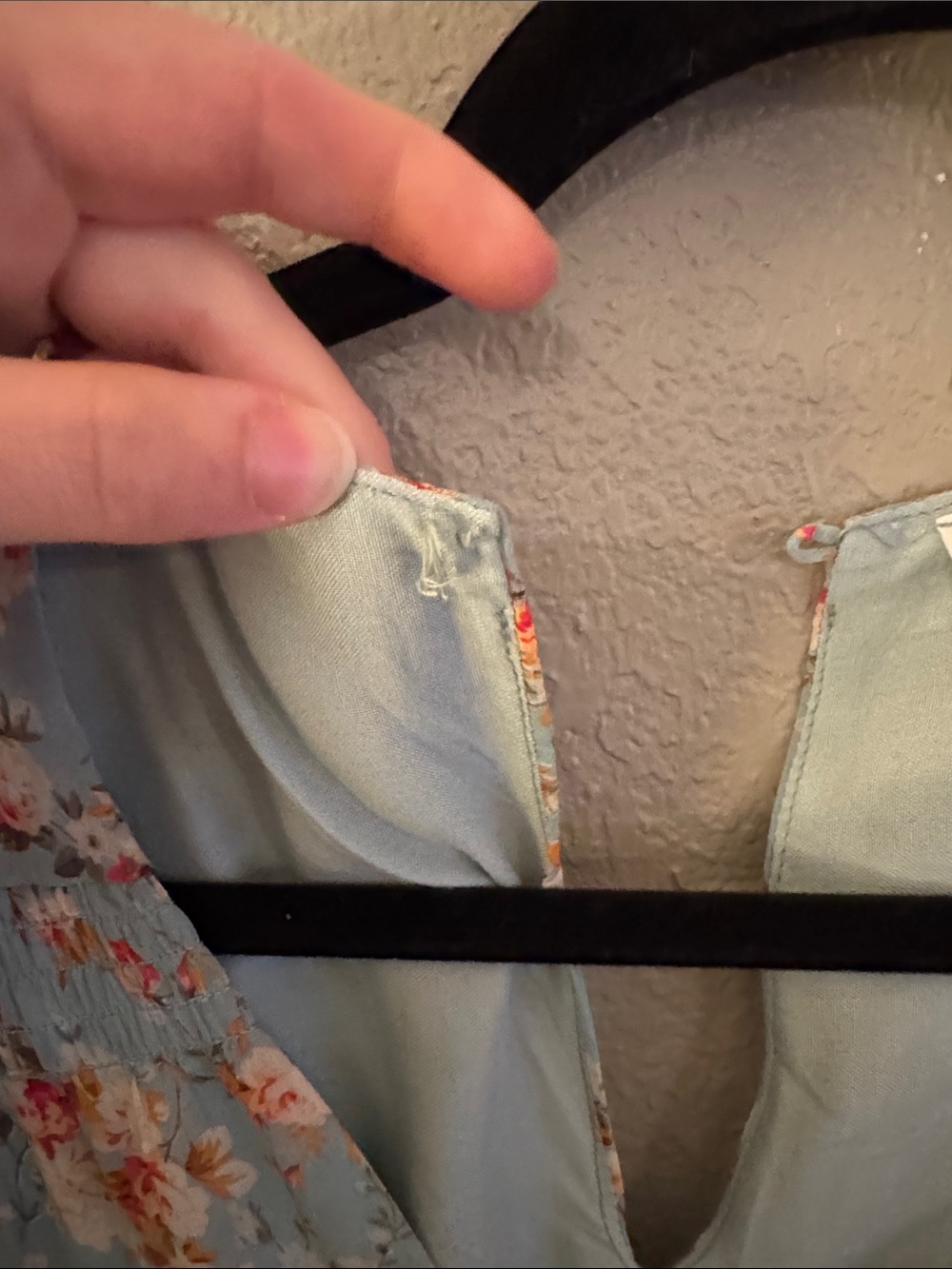 In Loom Pale Blue Floral Maxi Dress with Puff Sleeves. Button missing on back. L - Picture 3 of 4